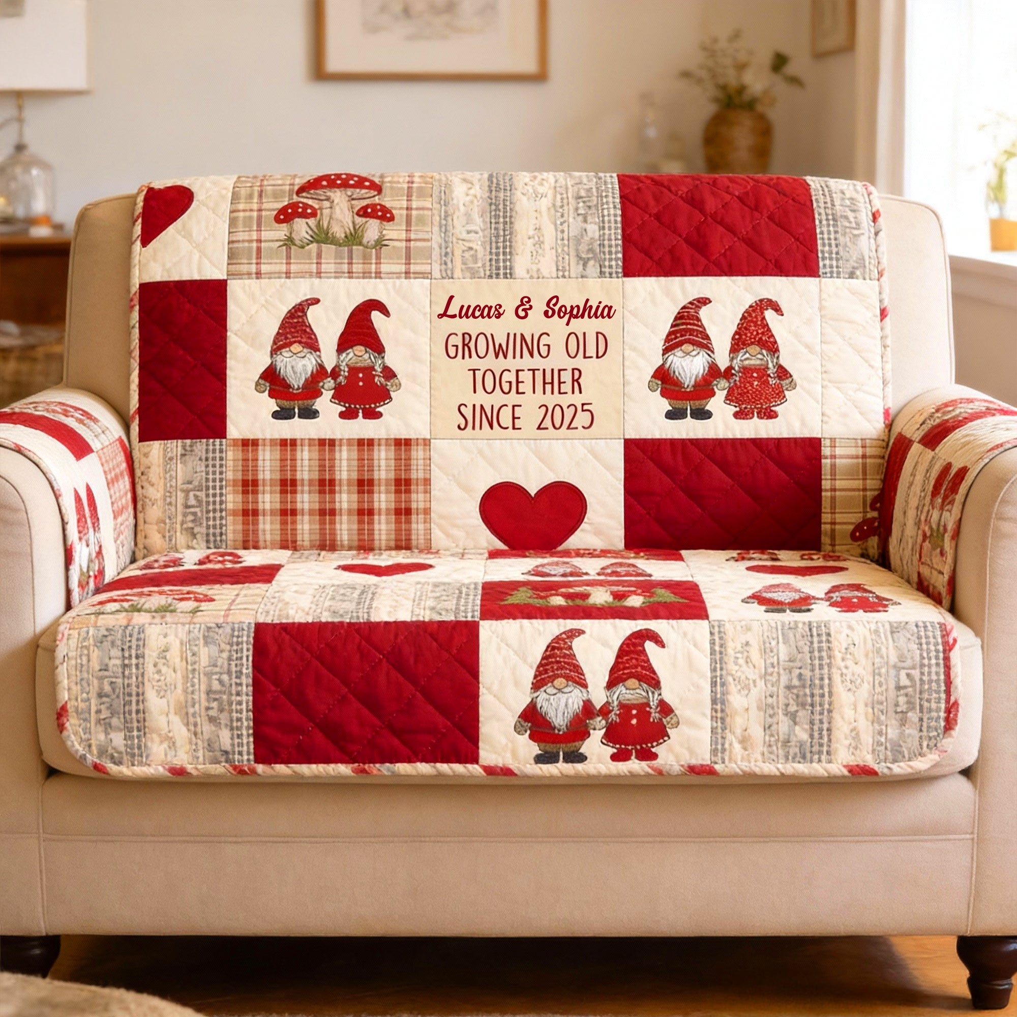 Growing Old Together - Personalized Quilted Sofa Cover for Couples Sofa Cover PopCulturePrints