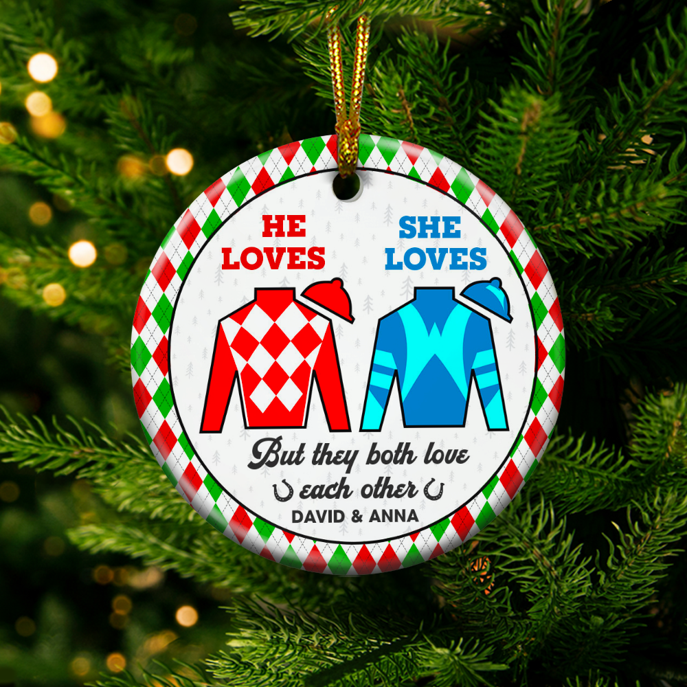 Personalized Horse Racing Ornament for Couples - Valentine's Day Gifts Ornament PopCulturePrints