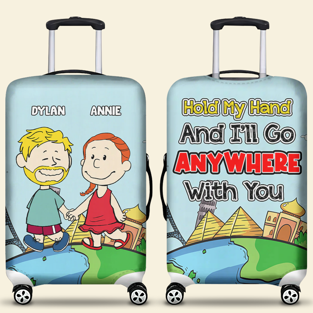 Personalized Couple Luggage Cover - Hand Holding Cartoon Design Luggage Covers PopCulturePrints