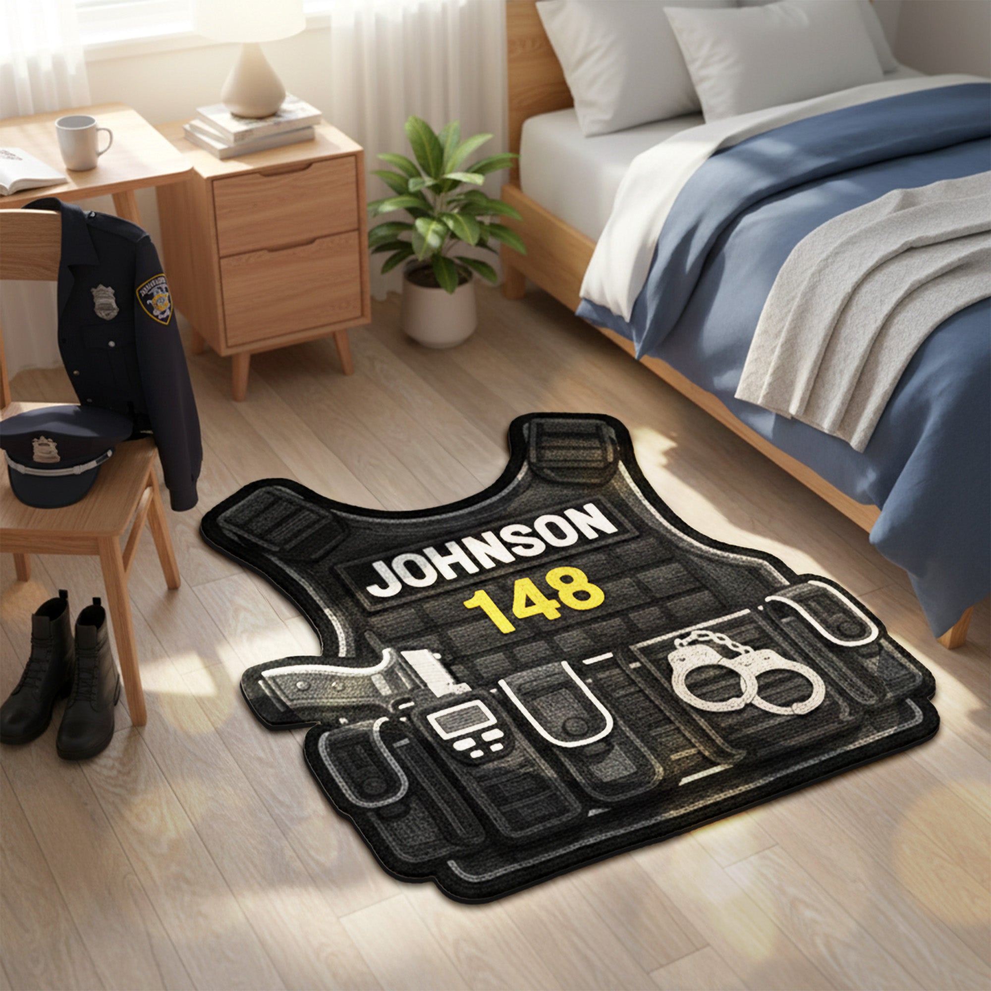 “Welcome Home, Officer” - Personalized Custom Shape Doormat for Police Lovers Doormat PopCulturePrints