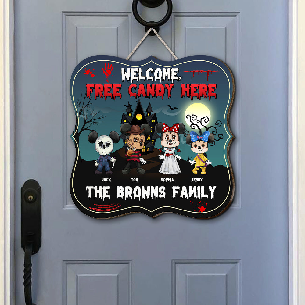 Personalized Halloween Family Sign - Welcome Free Candy Wood Sign PopCulturePrints