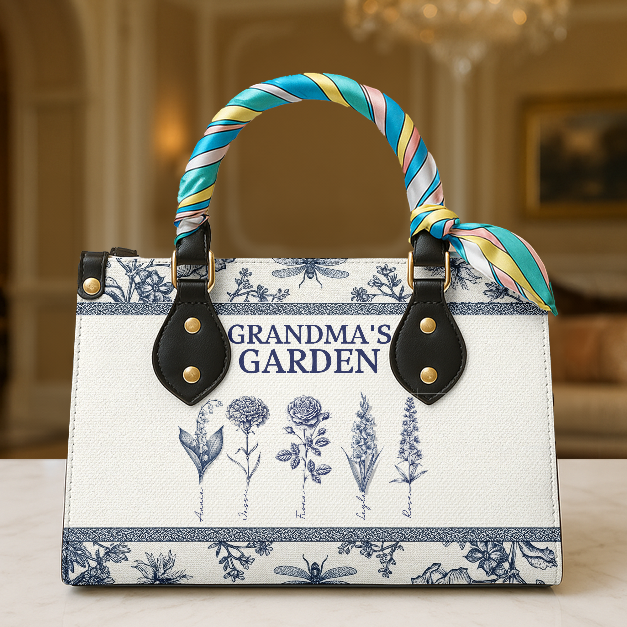 Grandma's Garden Leather Bag - A Personalized Treasure for Grandma Leather Bag PopCulturePrints