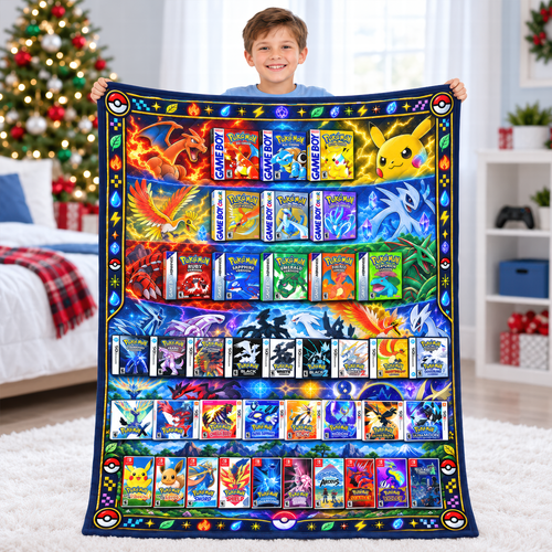 Catch the Fire: Creature Card Blanket - A Personalized Gift for Pokémon Fans Blanket PopCulturePrints