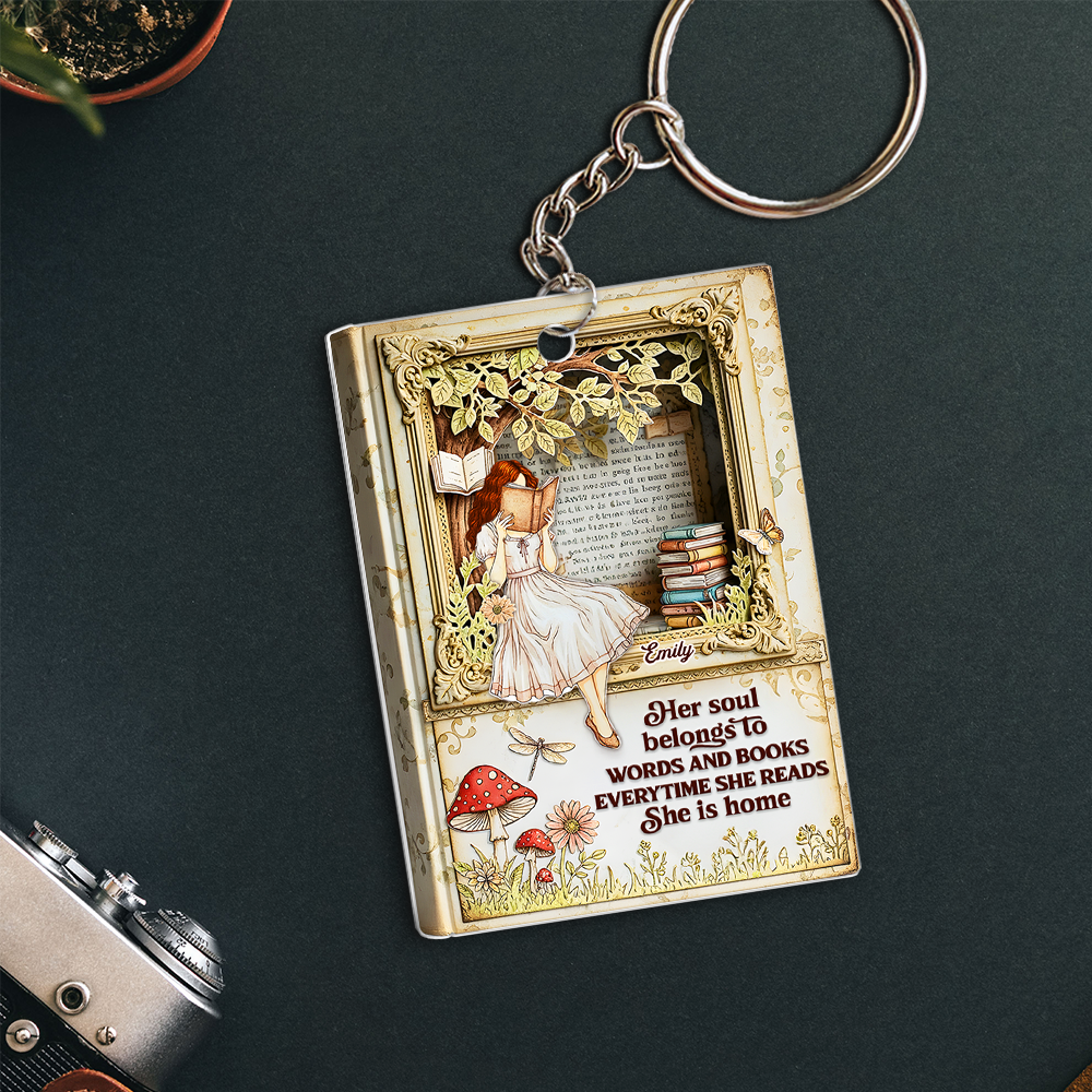 Her Soul Belongs To Words - Personalized Acrylic Keychain for Book Lovers Keychains PopCulturePrints