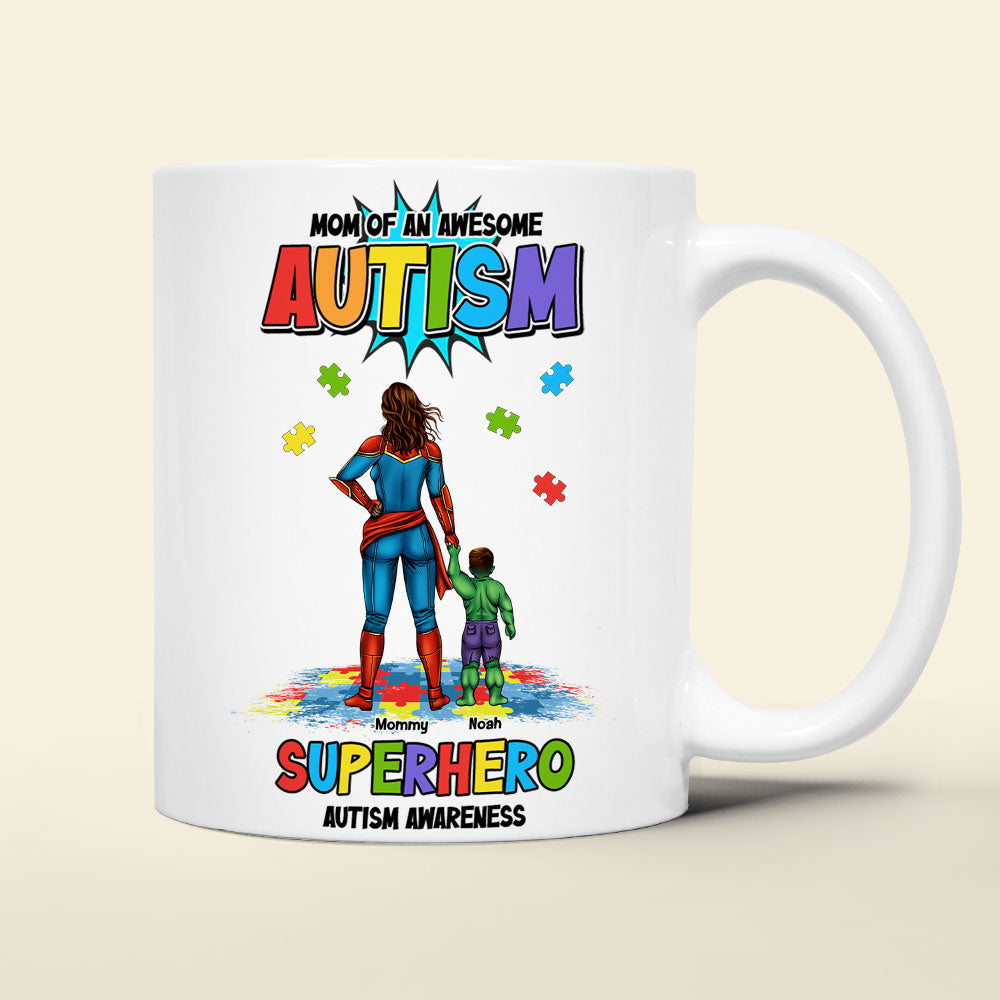 Mom of an Awesome Autism Superhero - Personalized Coffee Mug for Moms Coffee Mug PopCulturePrints