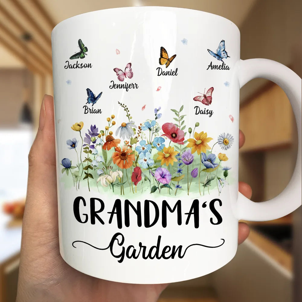 Grandma's Garden Butterflies - Personalized Mug for Grandma, A Perfect Mother's Day Gift Mug PopCulturePrints