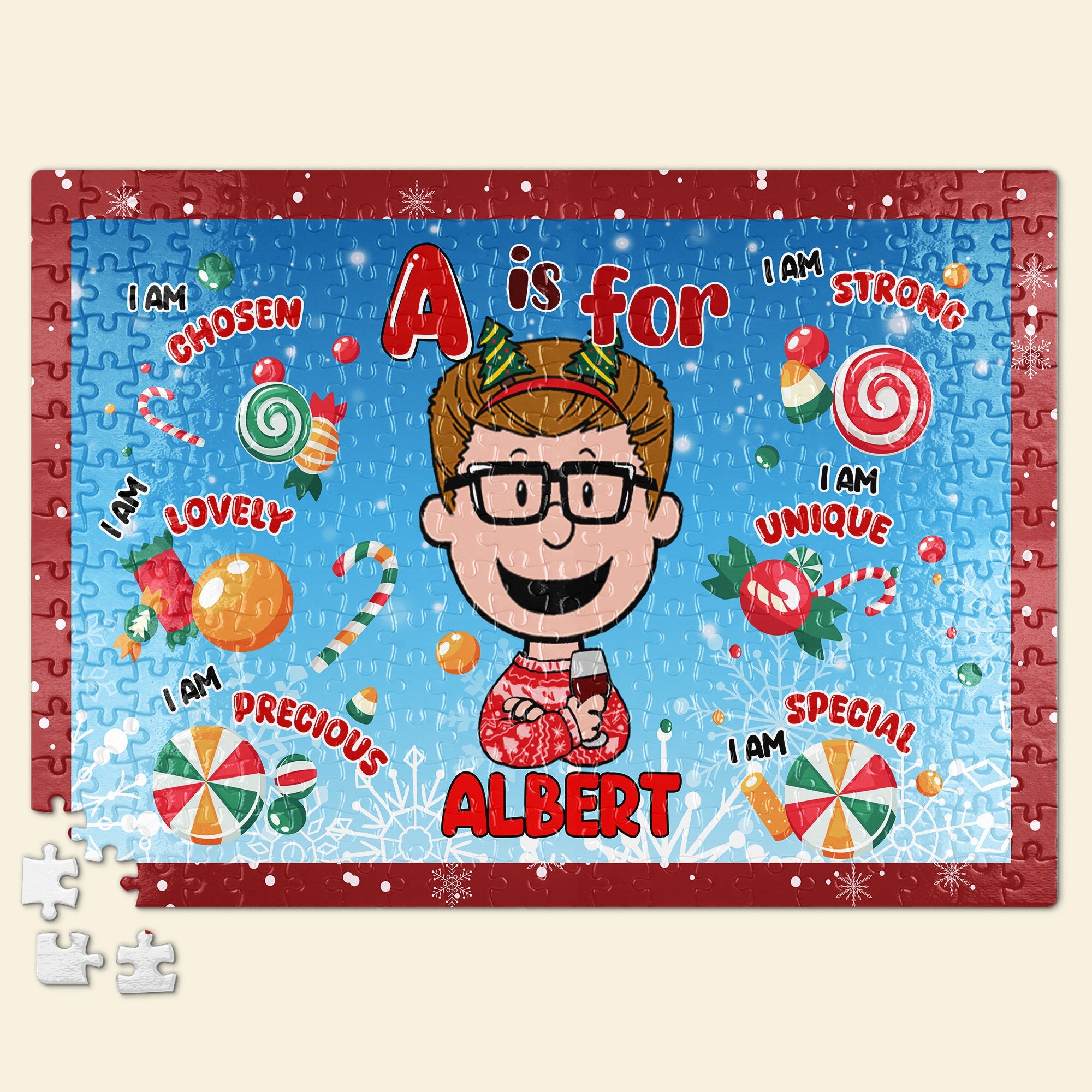 Personalized Christmas Jigsaw Puzzle for Kids - Custom Name & Positive Affirmations