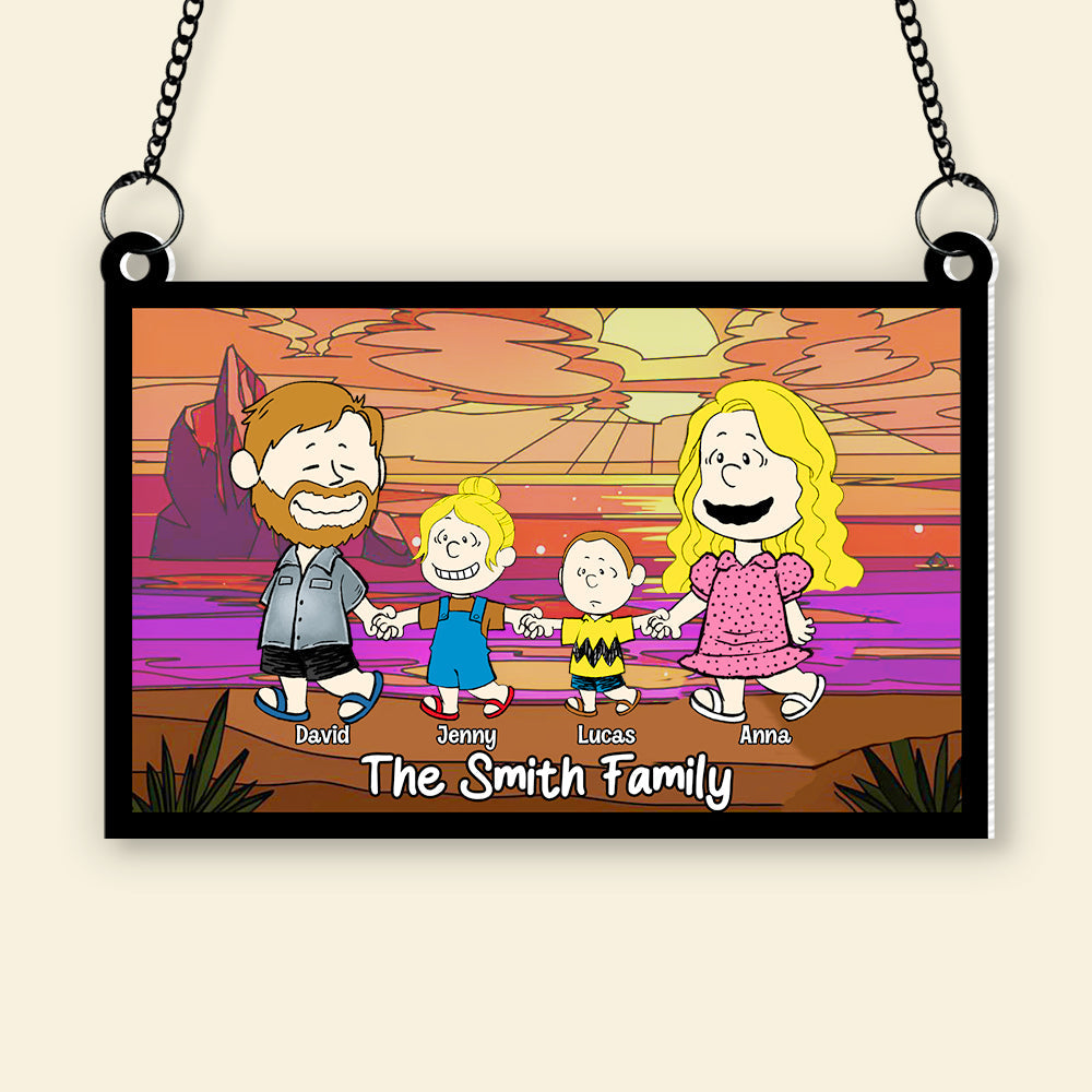 Personalized Family Cartoon Suncatcher Ornament - Custom Characters and Names