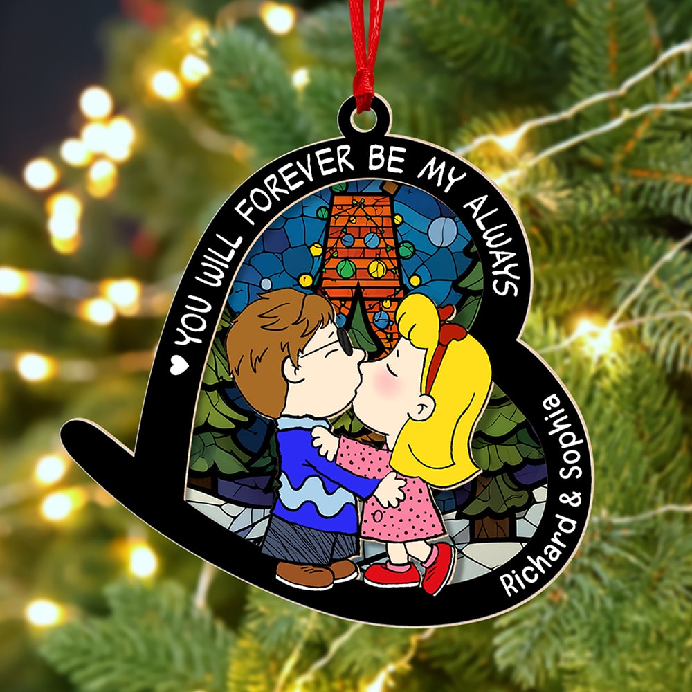 Personalized Romantic Christmas Ornament for Couples - Kissing Under the Mistletoe