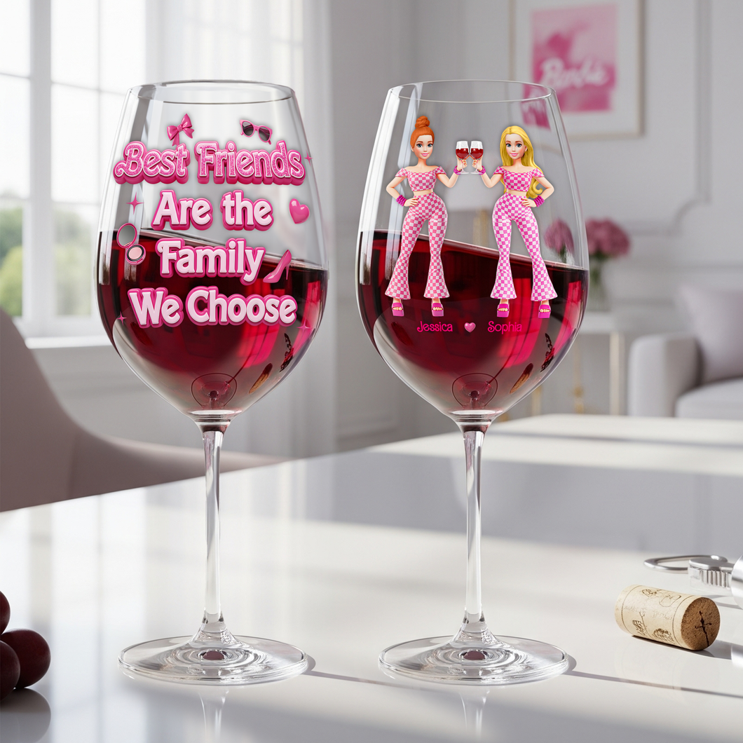 Best Friends Are the Family We Choose - Stylish Besties Wine Glasses - Personalized Gifts for Besties Wine Glass PopCulturePrints