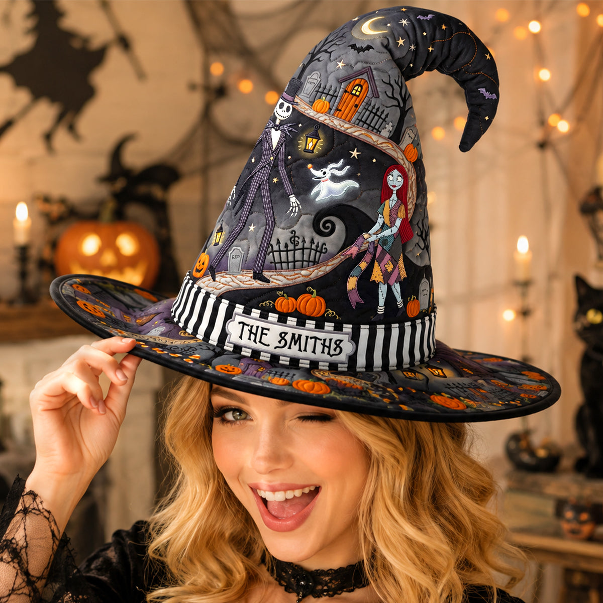 "Embrace the Spookiness!" - Spooky Quilted Witch Hat - Personalized Halloween Gift for Family, Friends, and Halloween Lovers Quilted Witch Hat PopCulturePrints