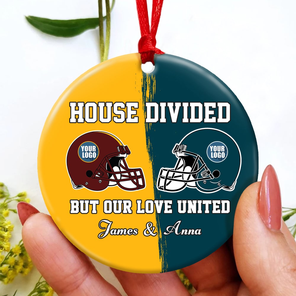 Custom Football Couple Ornament | House Divided, Love United - Valentine's Day Gifts Ornament PopCulturePrints