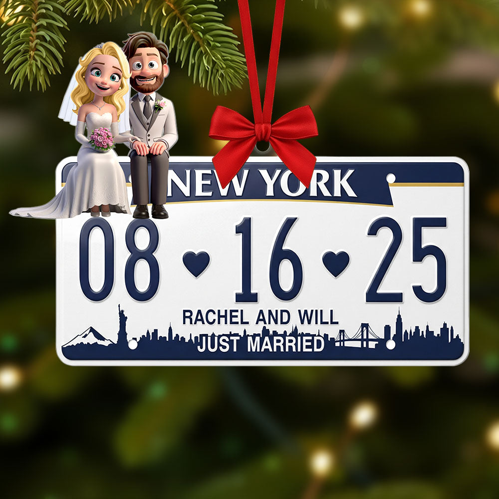 “Celebrate Your Love Story” - Personalized Married Couple License Plate Ornament - Unique Gift for Newlyweds, Couples, Anniversaries Ornament PopCulturePrints