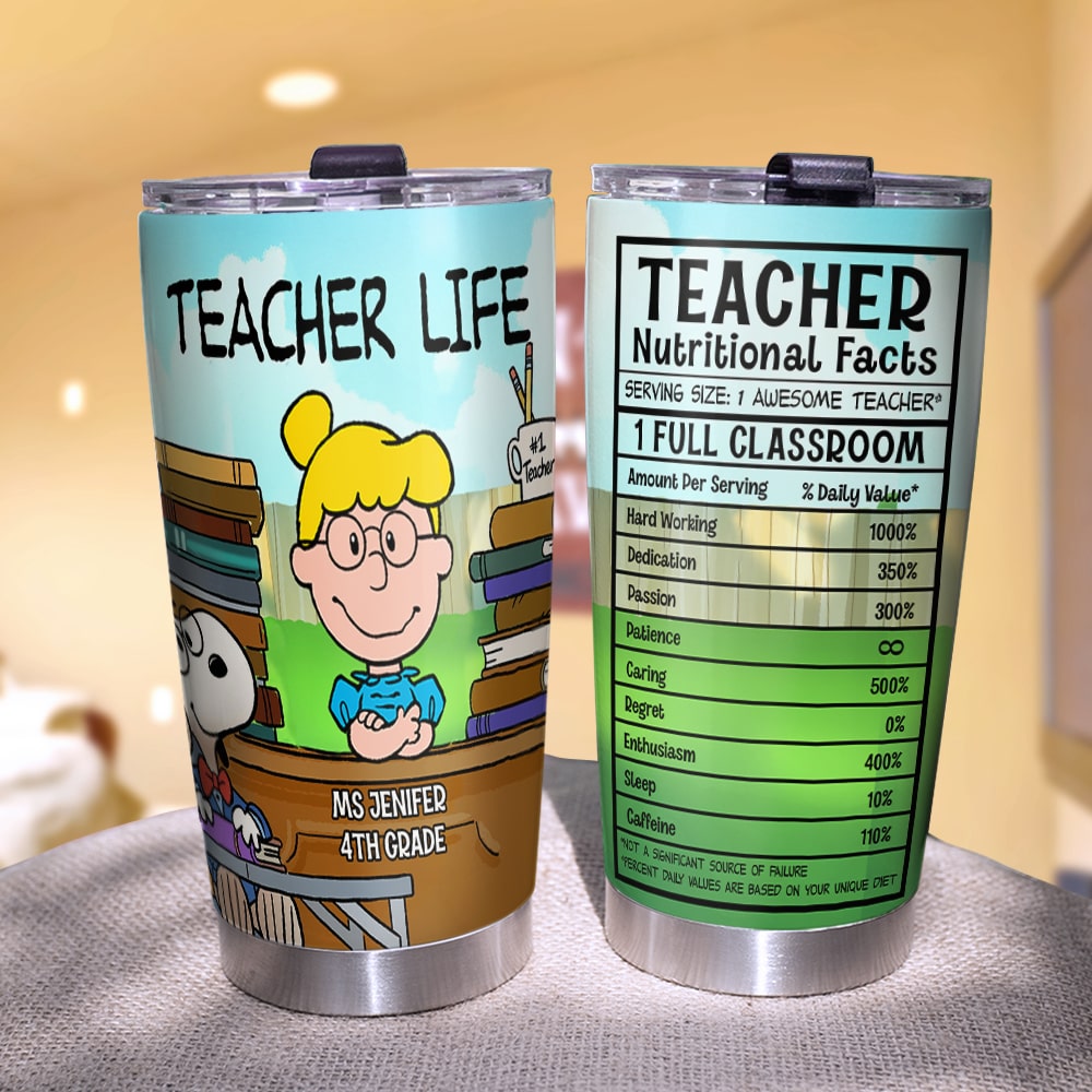 Personalized Teacher Life Tumbler - Custom Cartoon Design