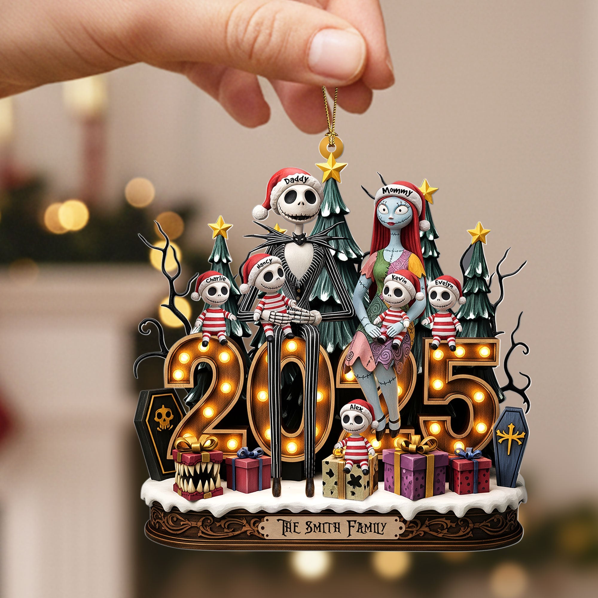 "Bring some spooky fun to your holidays!" - Personalized Spooky Family Ornament for Halloween and Christmas Cheer Ornament PopCulturePrints