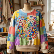 Load image into Gallery viewer, I Am Her Voice, She Is My Heart - Personalized Autism Parent Sweatshirt AOP Products PopCulturePrints
