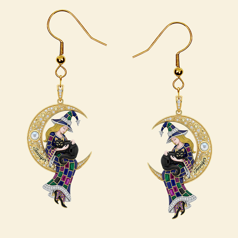Embrace the Magic: Black Cat & Witch Acrylic Earrings - Personalized Gifts for Witch Lovers Earrings PopCulturePrints