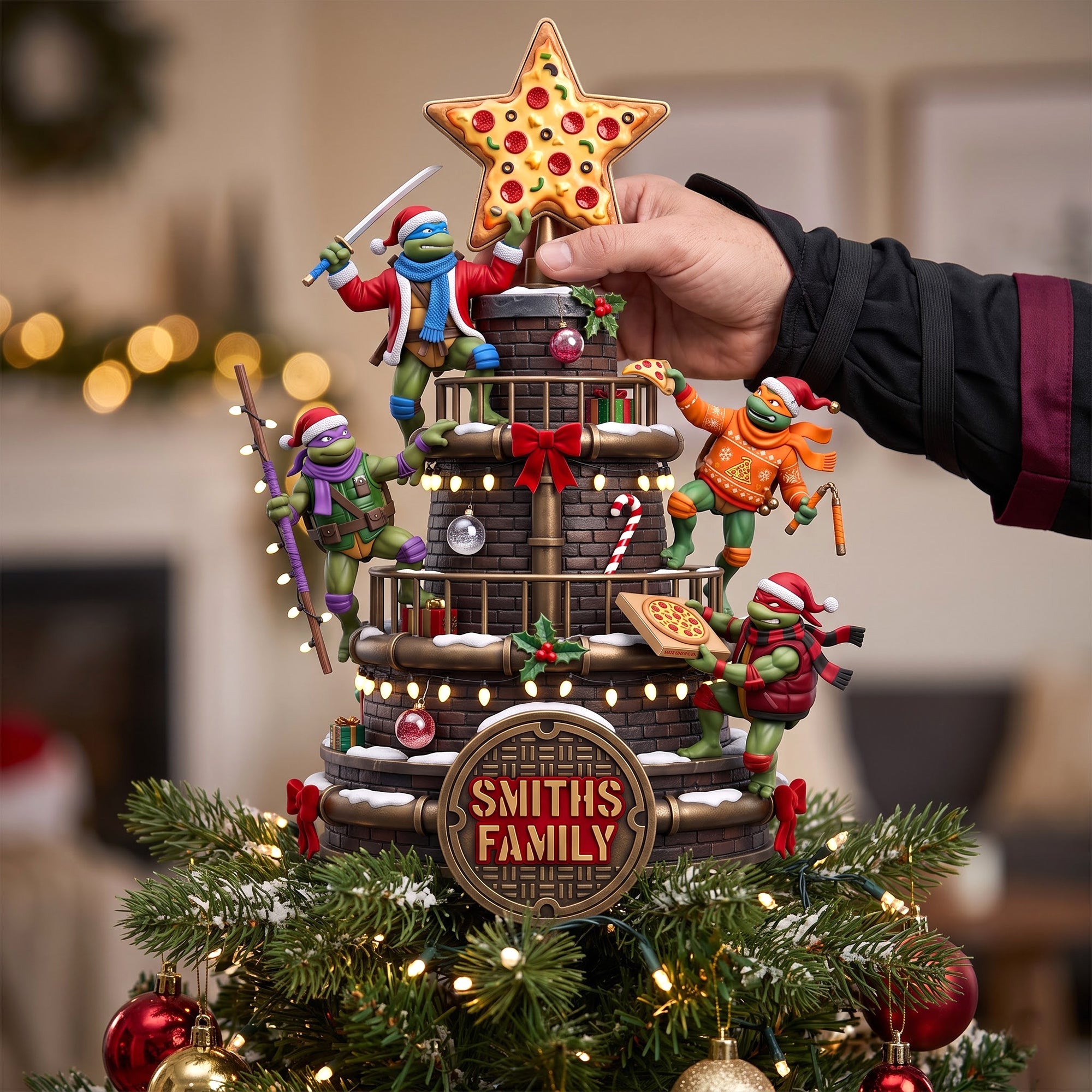 “Celebrate the Season with a Slice of Fun!” - Personalized Pizza Star Acrylic Christmas Tree Topper - Custom Gift for Families & Friends Ornament PopCulturePrints