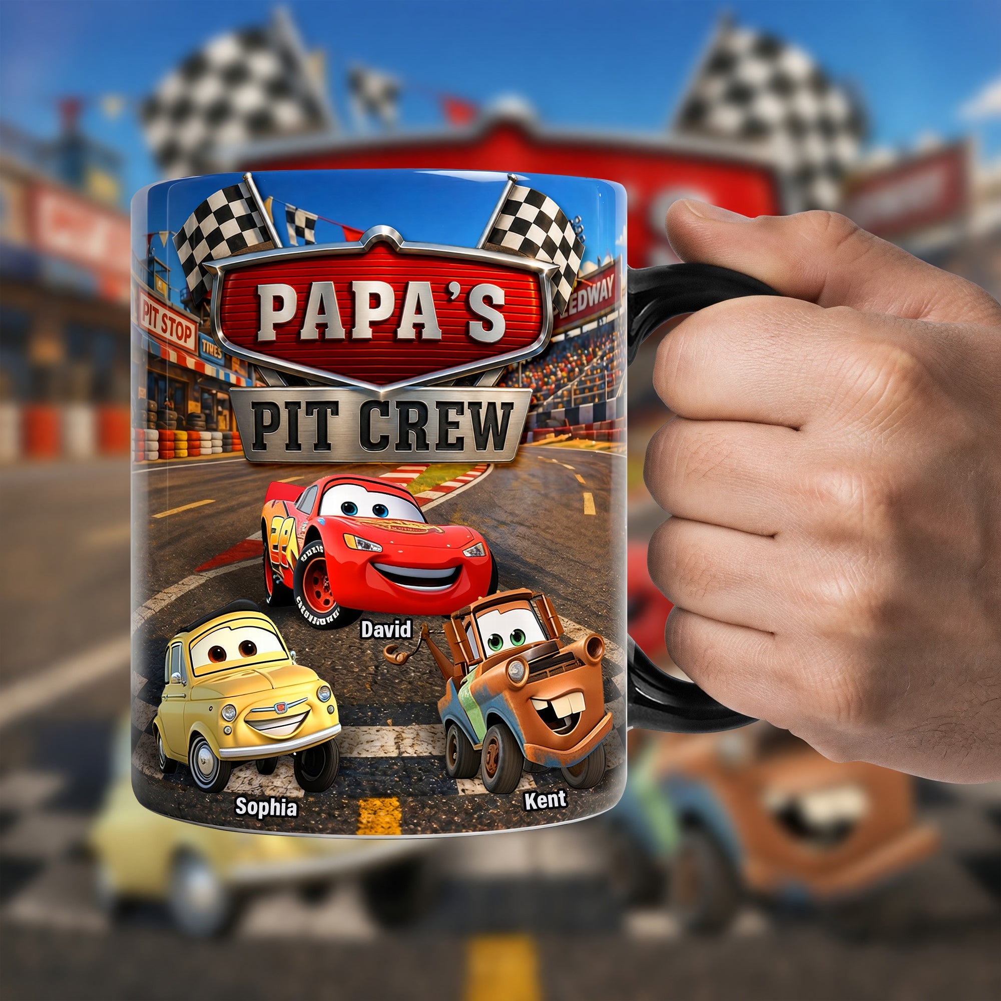 "Rev Up for Fun with Papa's Racing Crew - Personalized Magic Mug for Dads and Grandpas!" Coffee Mug PopCulturePrints