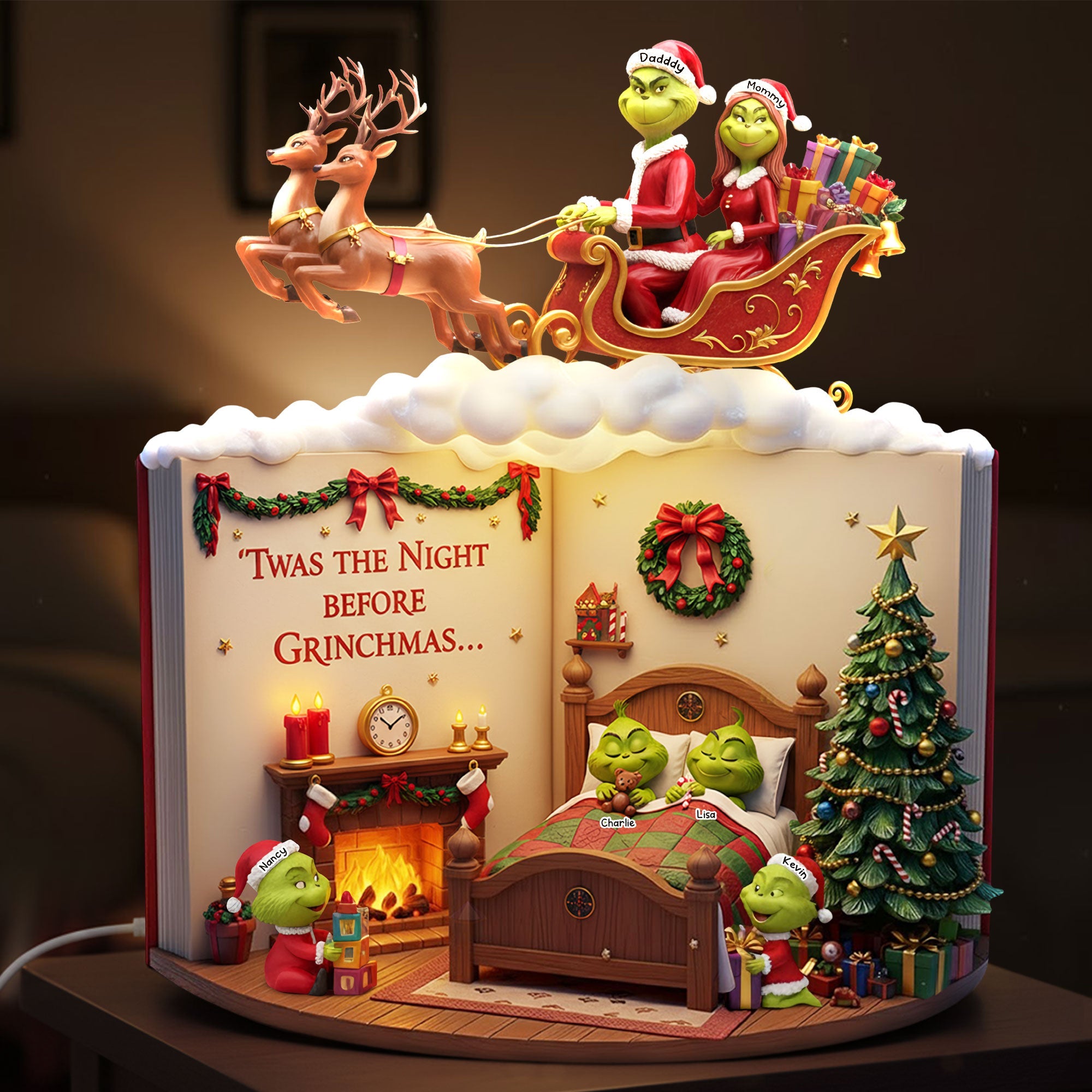 "Twas the Night Before Grinchmas..." - Green Family Storybook Light Box - Personalized Gift for Family Light Box PopCulturePrints