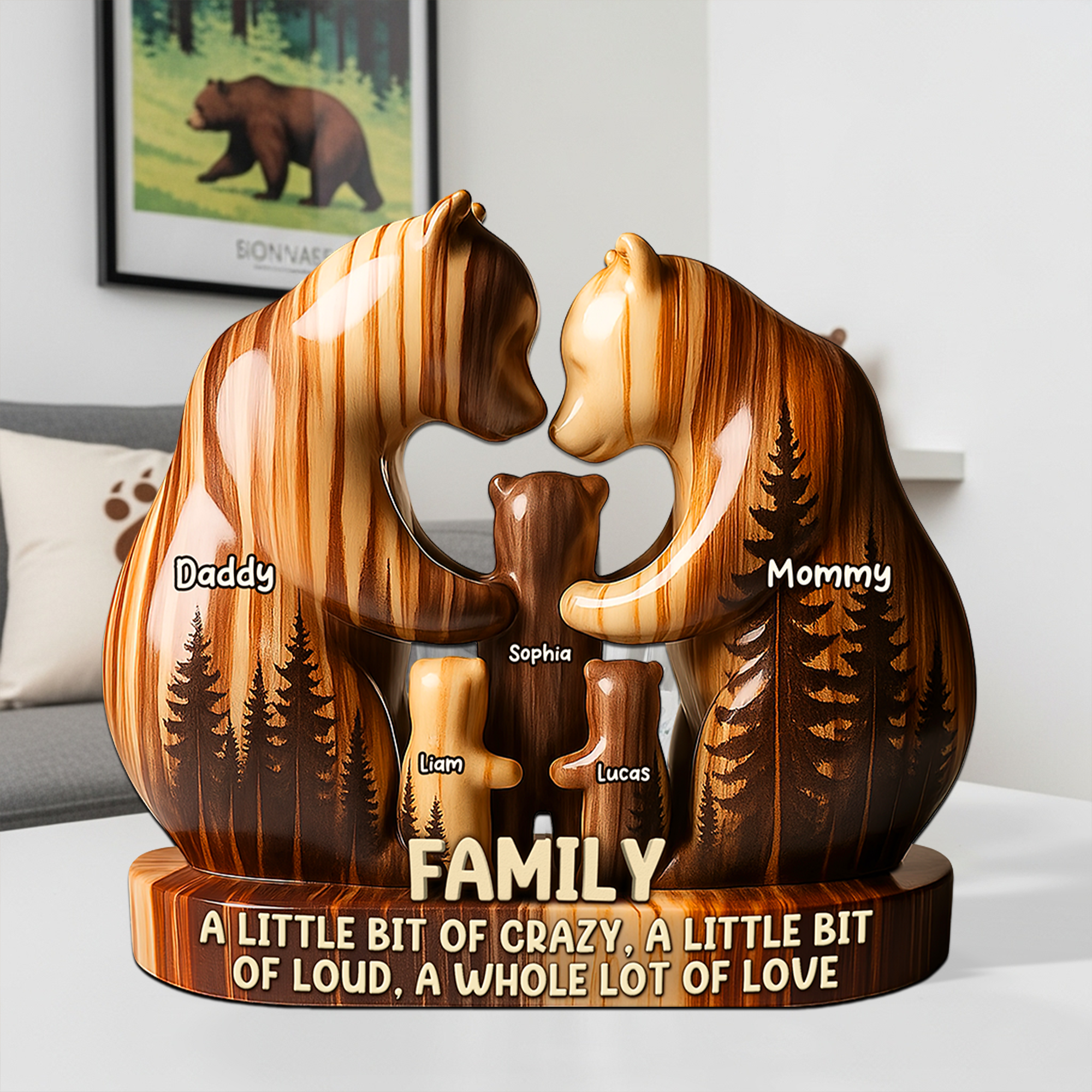 A Little Bit of Crazy, A Whole Lot of Love - Personalized Bear Family Acrylic Plaque Shaped Plaques PopCulturePrints
