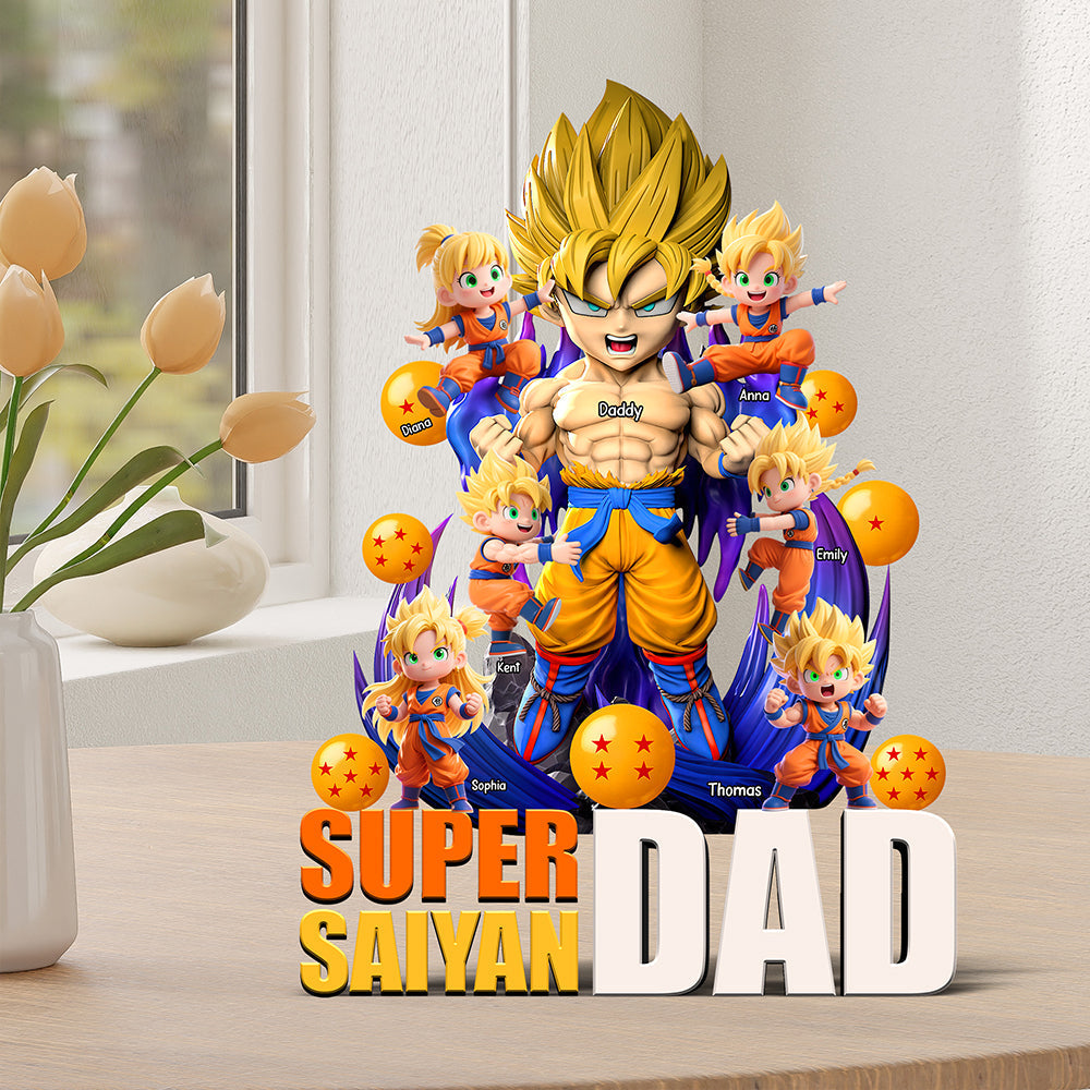“Super DAD, The Ultimate Hero” - Personalized Super Saiyan Acrylic Plaque - Gift for Dad, Grandpas and Dads-to-Be Shaped Plaques PopCulturePrints