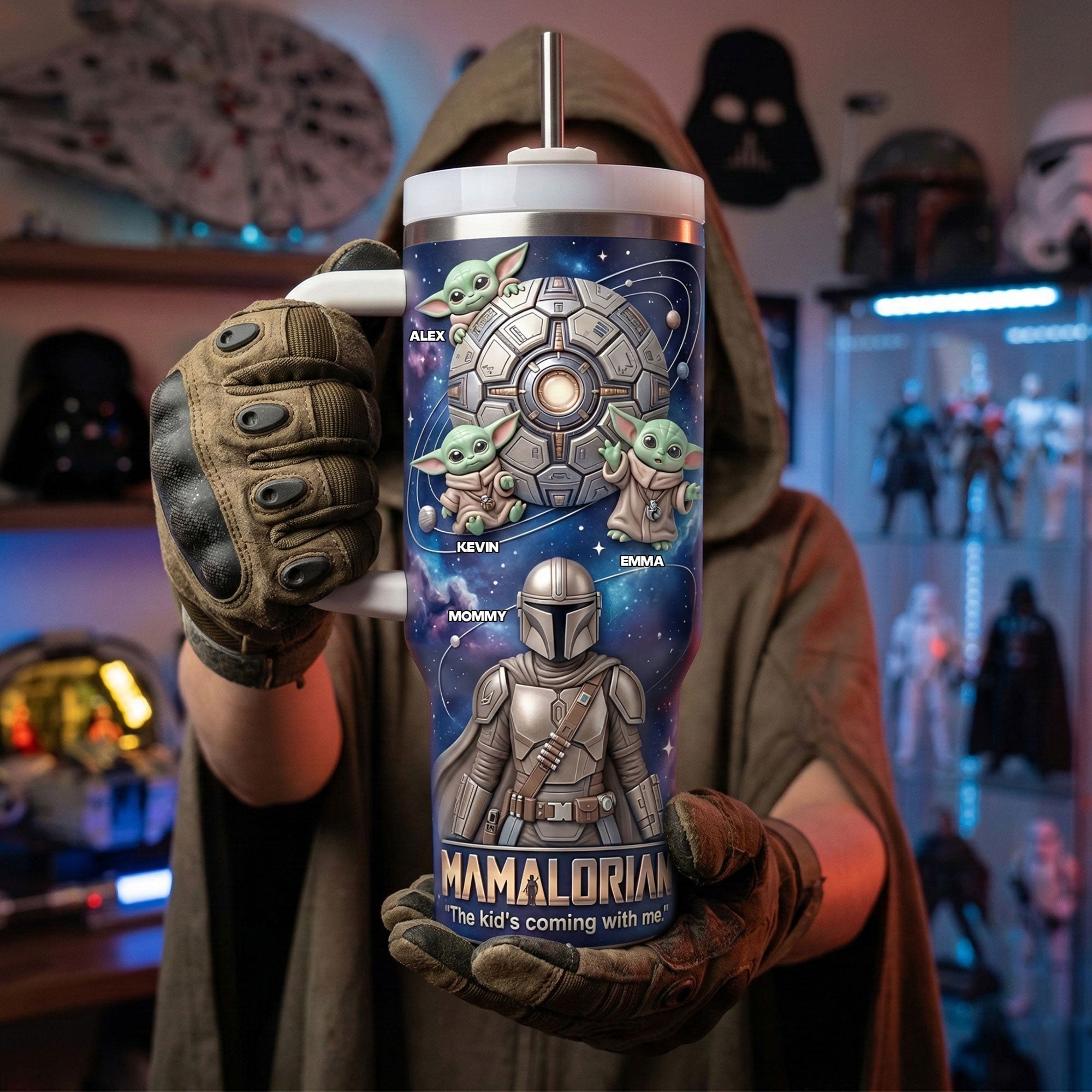 "The Kid's Coming With Me" - Personalized MAMALORIAN 40oz Tumbler - Gift for Mom, Grandma, and Star Wars Fans Tumbler Cup PopCulturePrints