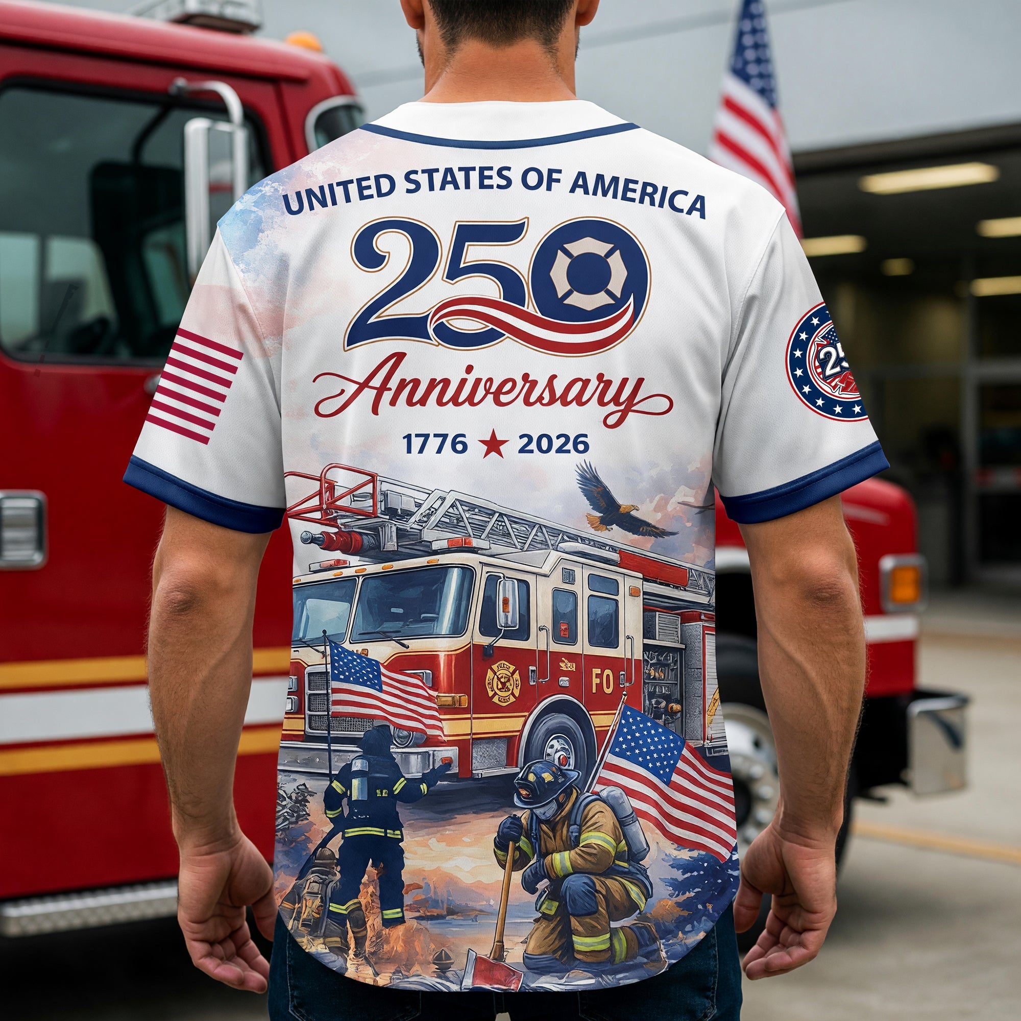 "Honor the Heroes: Custom Heroic American Firefighter Jersey - Personalized Gift for Firefighters and Supporters" AOP Products PopCulturePrints