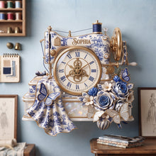 Load image into Gallery viewer, Embrace Timeless Artistry - Floral Sewing Toile De Jouy Wall Clock - Personalized Gift for Craft Lovers and Special Occasions Hanging Wall Clock PopCulturePrints
