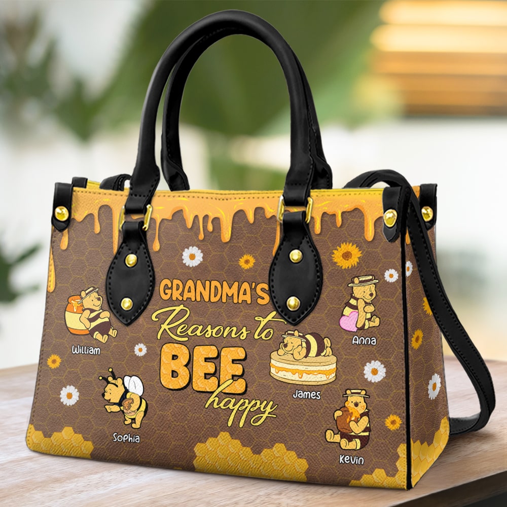 Personalized Grandma's Reasons to Bee Happy Leather Handbag