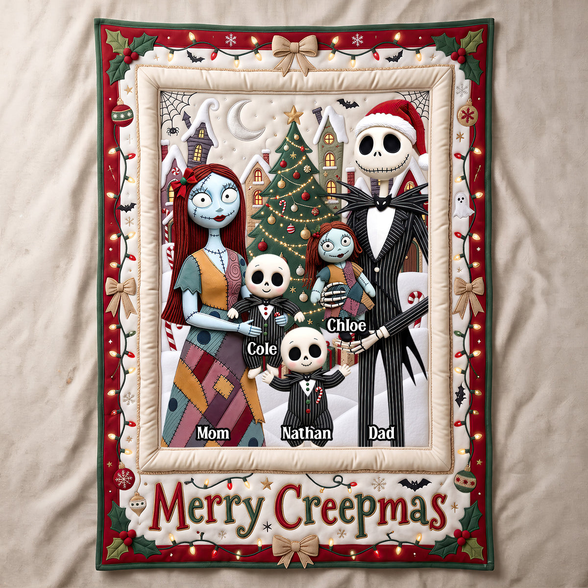 “Merry Creepmass” - Spooky Family Merry Xmas Blanket - Custom Personalized Christmas Gift for Family