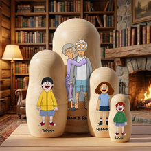 Load image into Gallery viewer, Celebrate Love with Quirky Family Wooden Nesting Dolls - Personalized Gifts for Mother's Day Wooden Nesting Dolls PopCulturePrints
