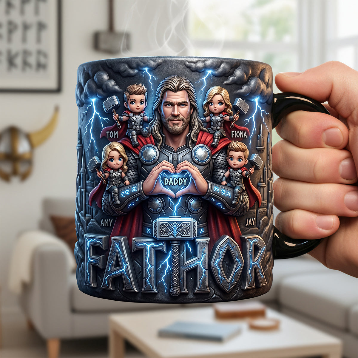“Power Dad: The Ultimate Superhero!” - Personalized Magic Mug for Dad and Grandpa Coffee Mug PopCulturePrints