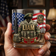 Load image into Gallery viewer, Proud Veteran Dad Glass - Personalized Gift for Army Dads

