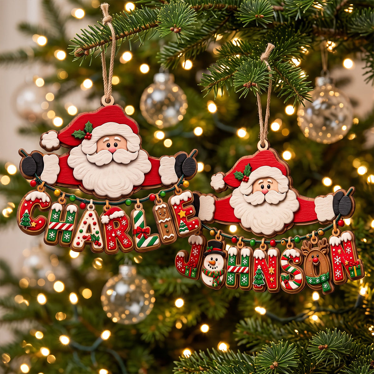 Joyful Santa Name Art Ornament - Personalized Christmas Gift for Everyone
