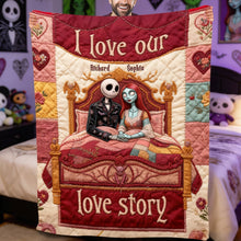 Load image into Gallery viewer, "I Love Our Love Story" - Custom Personalize Gothic Couple Blanket - Unique Gift for Couples, Anniversary, or Special Occasions Blanket PopCulturePrints
