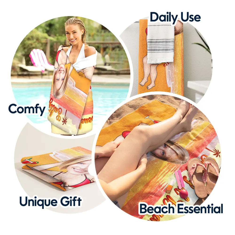 Salty Lil Beach - Custom Photo Personalized Beach Towel Beach Towel PopCulturePrints