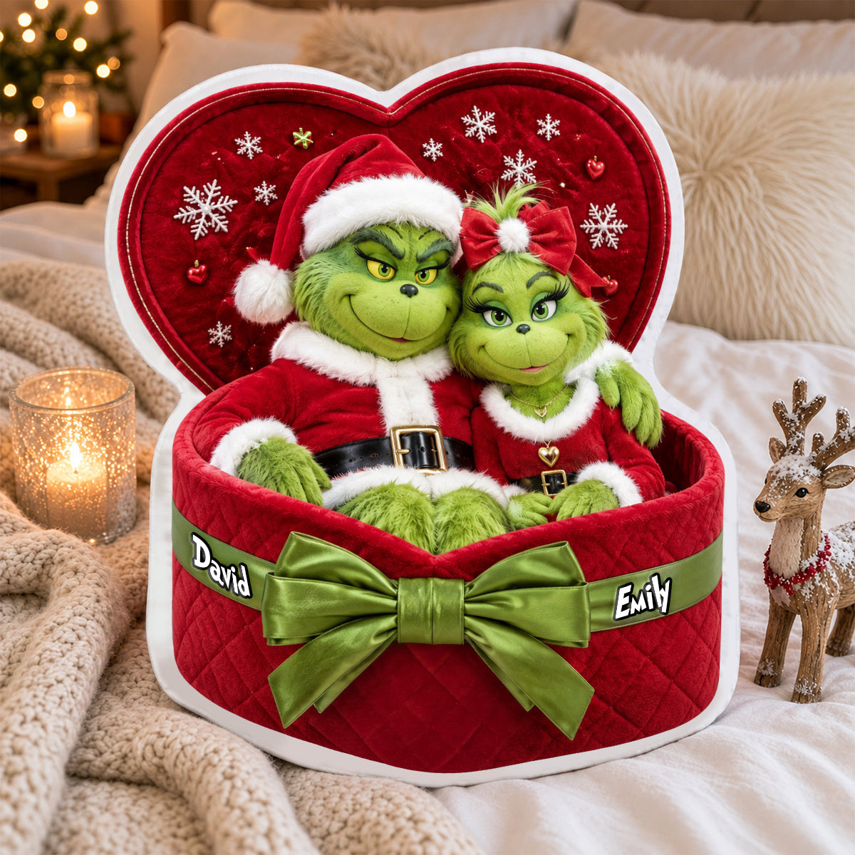 “Give the Gift of Love!” Festive Couple Red Gift Box Pillow - Personalized Christmas Gift For Couples