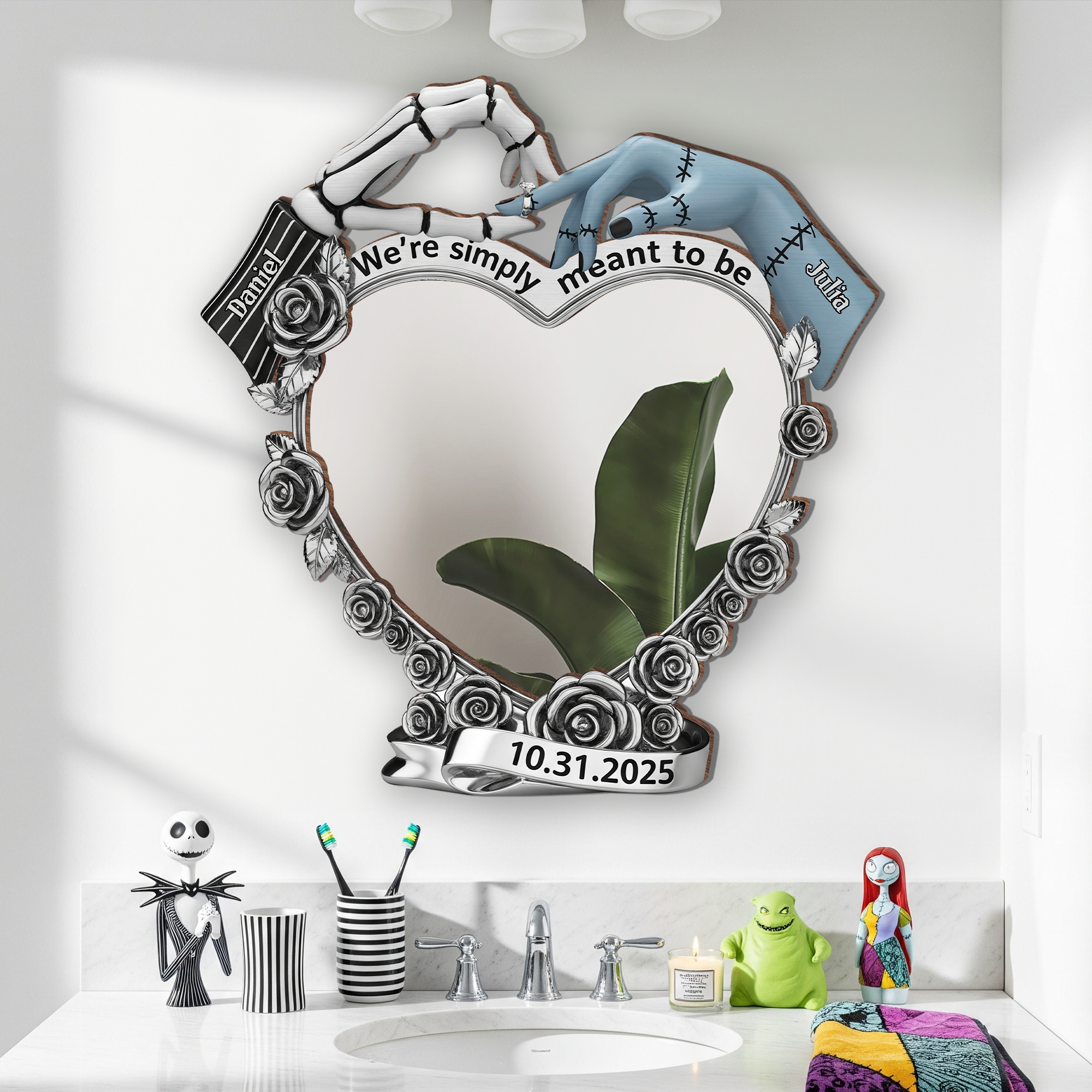 We're Simply Meant to Be - Spooky Couple Personalized Wall Hanging Mirror Mirror PopCulturePrints