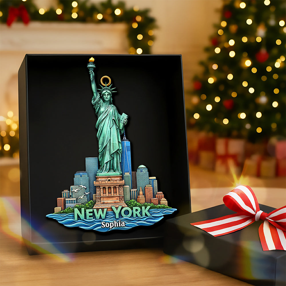 “Celebrate Iconic Memories” - Personalized New York Ornament - Custom Gift for Friends and Family Ornament PopCulturePrints