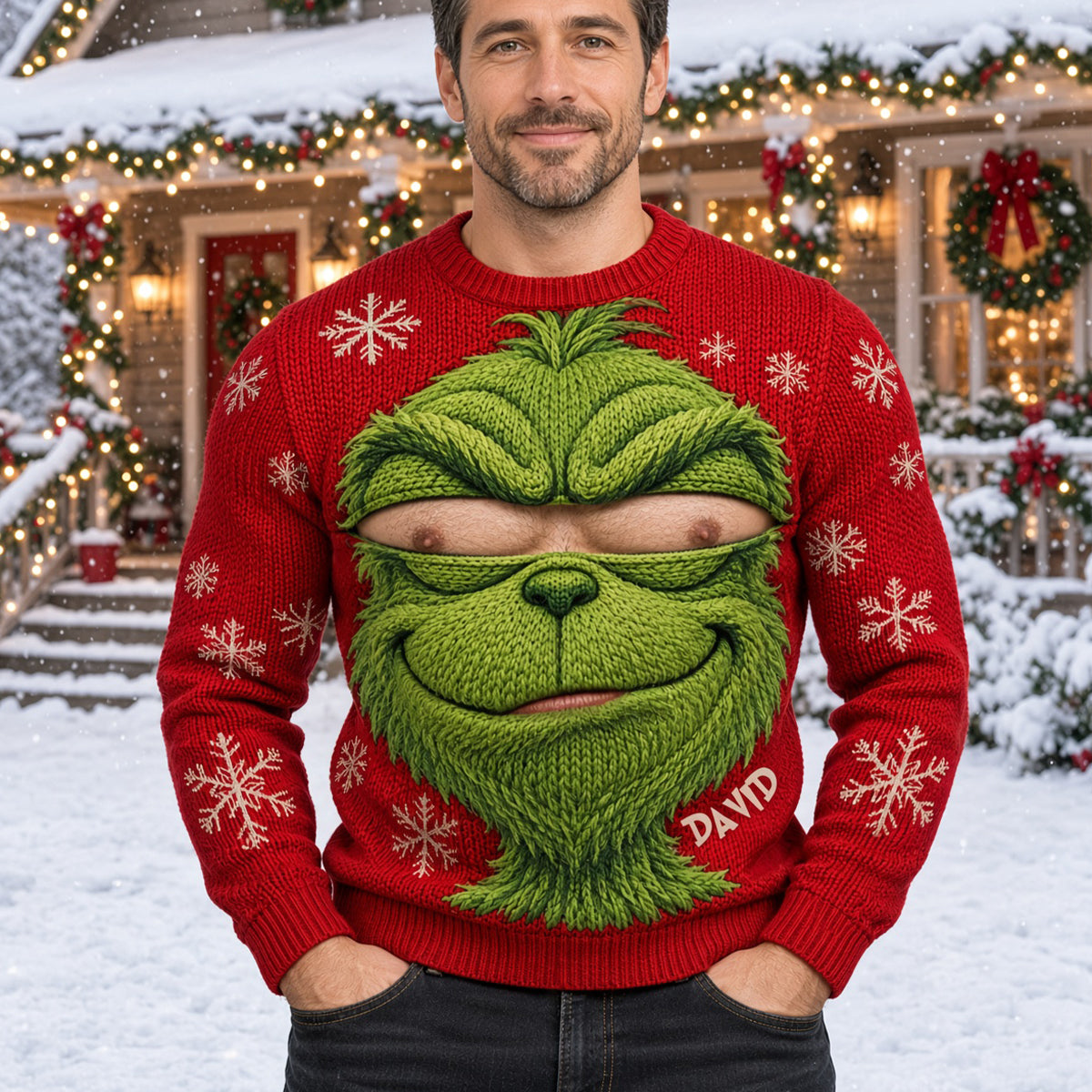“Steal the Show This Christmas!” - Funny Christmas Stealer Knitted Ugly Sweater - Personalized Gift for Him