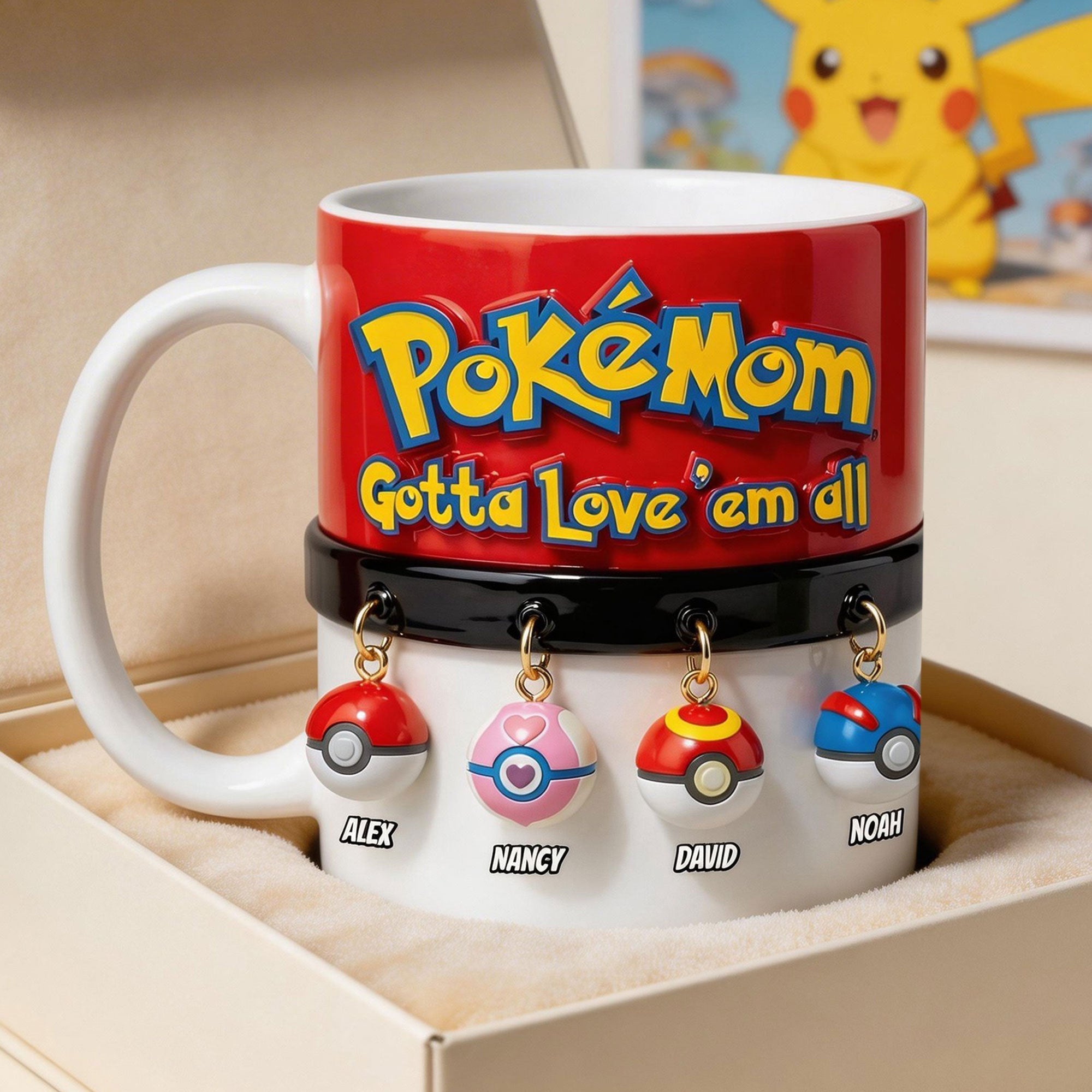 “Pokémon Mom: Gotta Love 'em All!” - Personalized Pocket Monster Coffee Mug - Perfect Gift for Mom, Grandma, and More! Coffee Mug PopCulturePrints