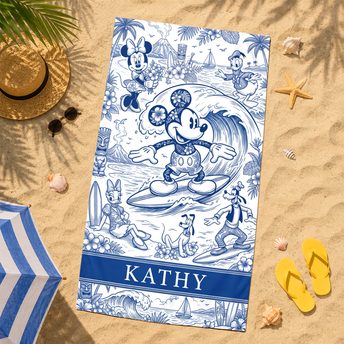 Surf's Up with Mickey and Friends - Personalized Beach Towel for Surfing Lovers