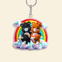 Load image into Gallery viewer, Personalized Acrylic Keychain for Couples - Hugging Bears Keychains PopCulturePrints

