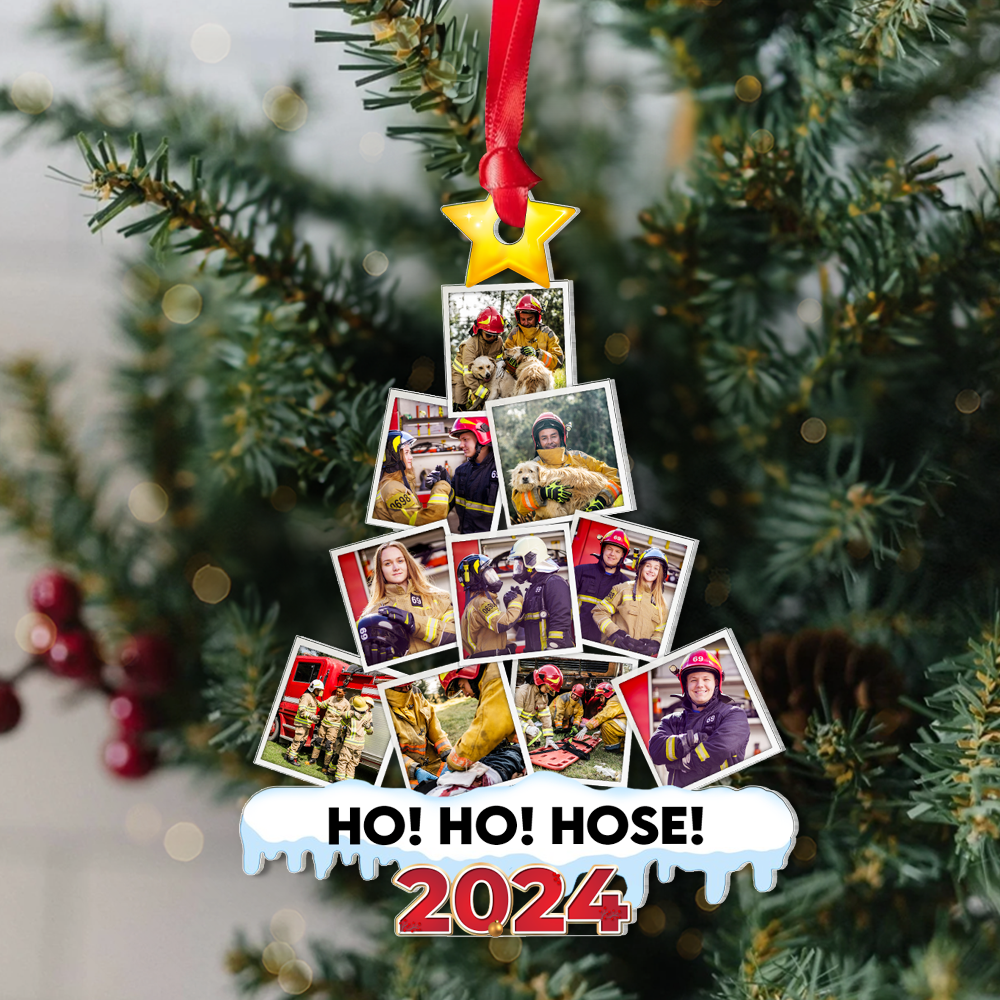 Personalized Firefighter Christmas Photo Ornament 2024 Ornament PopCulturePrints