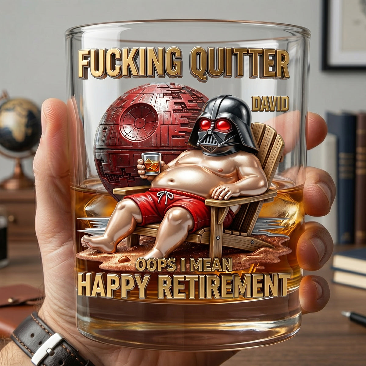 Fucking Quitter: Oops I Mean Happy Retirement Round Glass - Personalized Gift for Retirees Glass PopCulturePrints