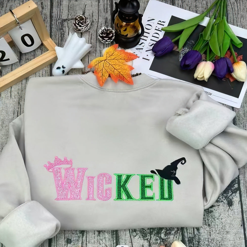 Wicked Glitter Embroidered Sweatshirt with Side Bow Shirts PopCulturePrints
