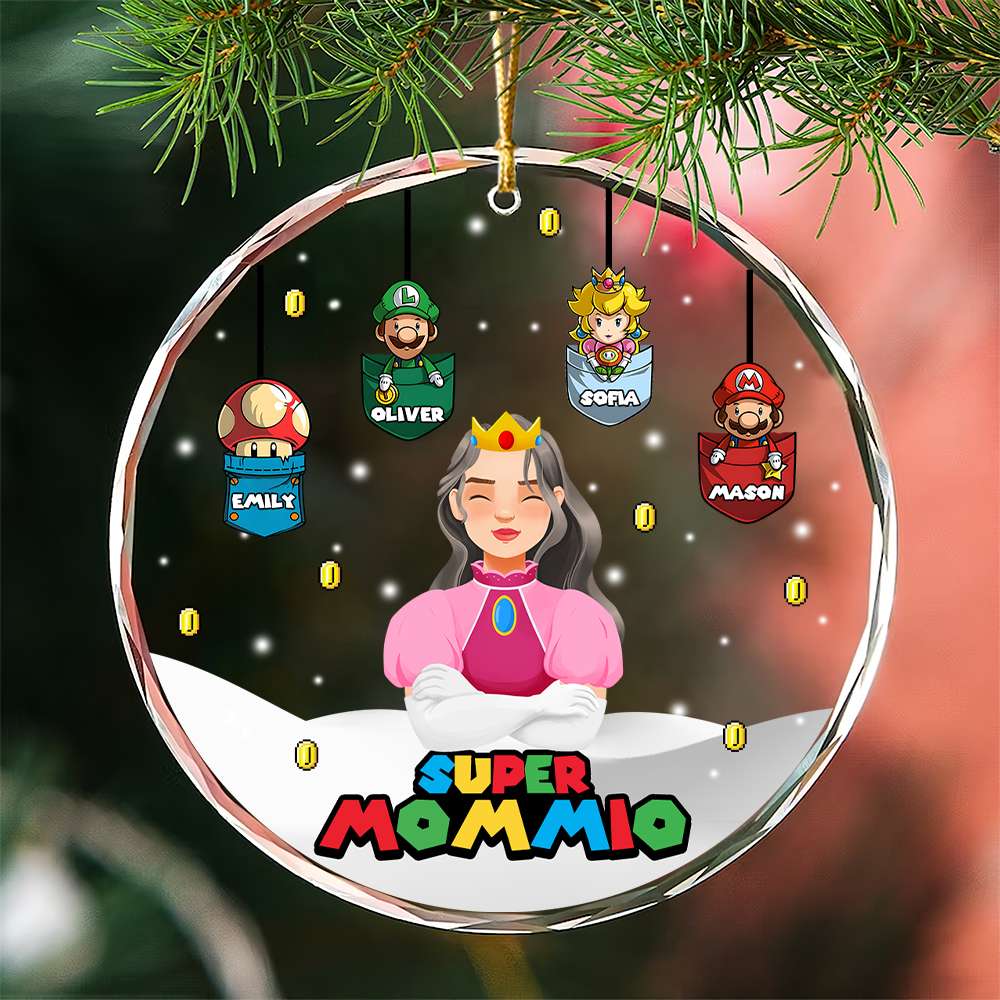 Personalized Super Mom Crystal Ornament - Custom Family Christmas Gift