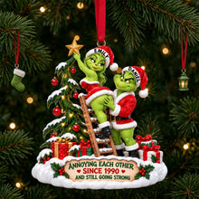 Load image into Gallery viewer, "Annoying Each Other Since 1990" - Customizable Furry Naughty Santa Couple Ornament - Perfect Personalized Gift for Couples, Friends, and Family!
