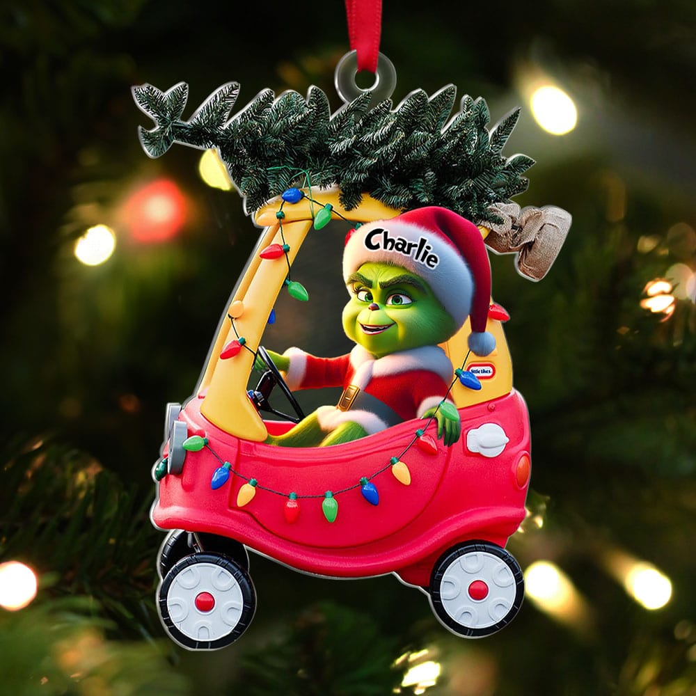 Custom Christmas Ornament - Grinch in Santa Hat Ornament PopCulturePrints